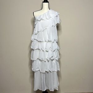⚪️ White Chiffon Ruffle Ladies Dress